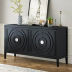 Retro Sideboard Round Metal Door Handle Two Large Cabinets Adjustable Shelves