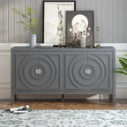 Retro Sideboard Round Metal Door Handle Two Large Cabinets Adjustable Shelves