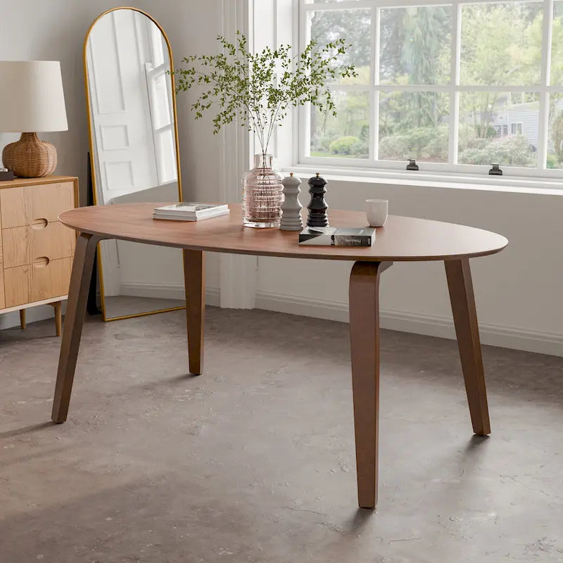 Furniture of America Beau I Mid-century Walnut 7-Piece Oval Dining Set