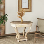 Curved Legs Farmhouse Style Small Size Round Dining Table - Natural Wood