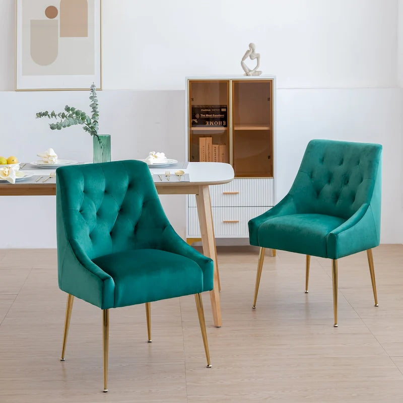 XINMICS Mid-Century Modern Velvet Dining Chair, Upholstered Parsons Chair, Set of 2