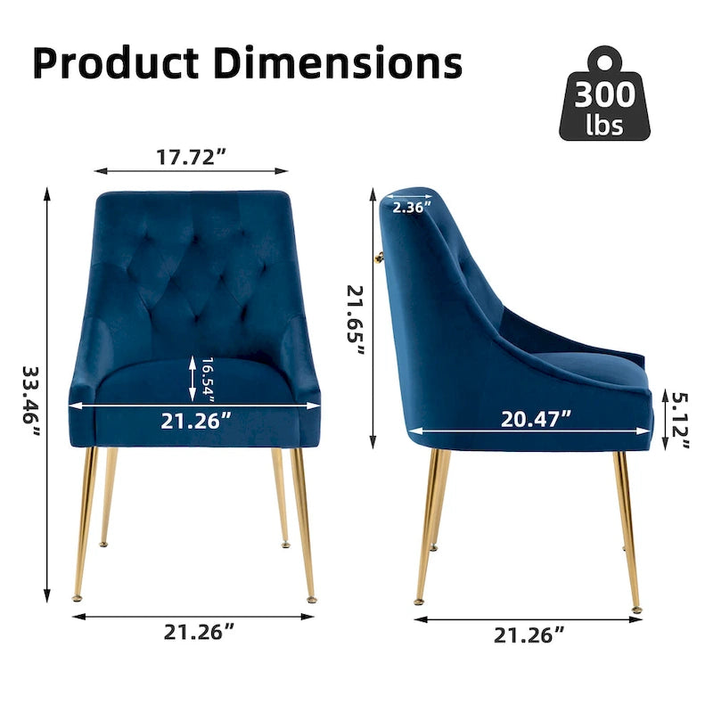 XINMICS Mid-Century Modern Velvet Dining Chair, Upholstered Parsons Chair, Set of 2