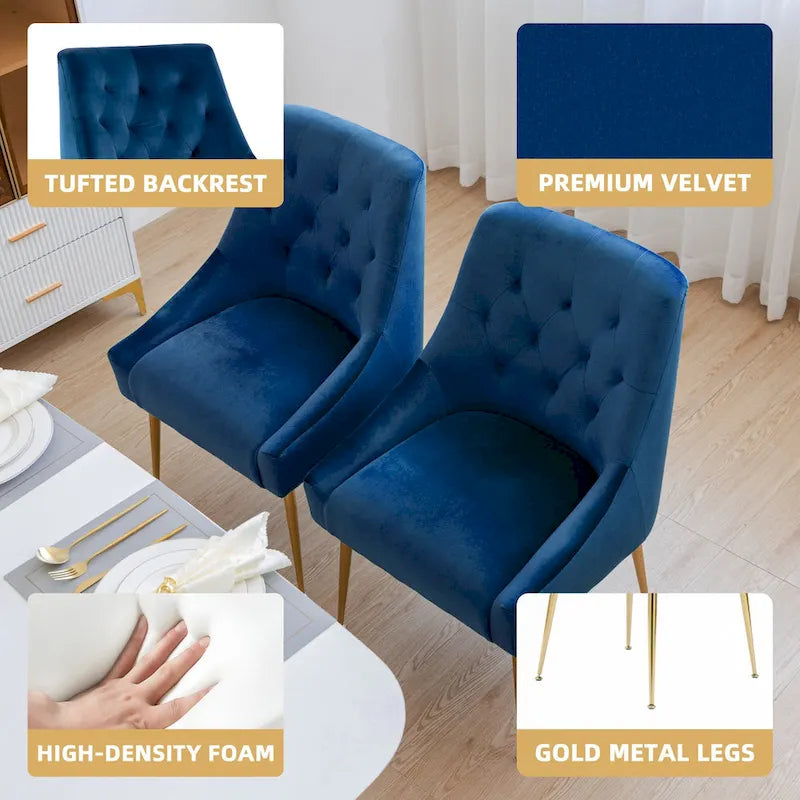 XINMICS Mid-Century Modern Velvet Dining Chair, Upholstered Parsons Chair, Set of 2