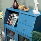 Blue Cabinet with Glass Doors Sideboard