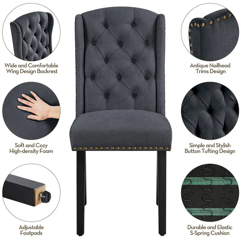 Yaheetech 2pcs Upholstered Dining Chair Button Tufted Dining Room Chair with Nailhead Trims - N/A