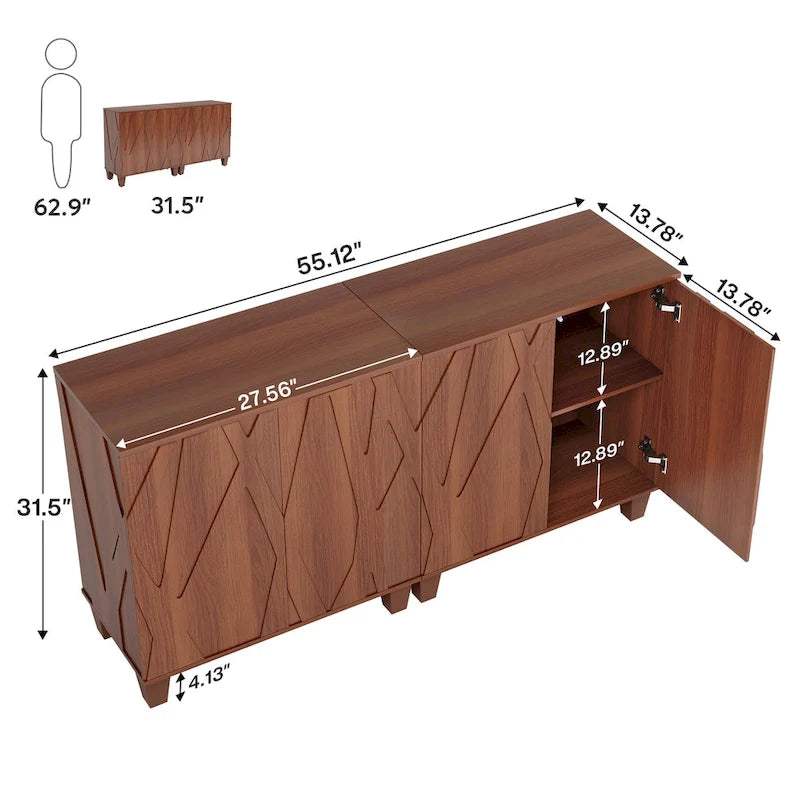 55  Sideboard Buffet Cabinet with Adjustable Shelving for Kitchen Dining Room