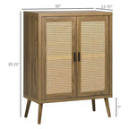 Wood Sideboard Buffet Cabinet with Rattan Doors and 3-Tier Shelves