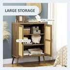 Wood Sideboard Buffet Cabinet with Rattan Doors and 3-Tier Shelves