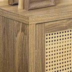 Wood Sideboard Buffet Cabinet with Rattan Doors and 3-Tier Shelves