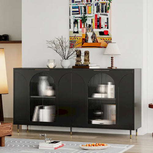 Adriana 60 Wooden Cabinet with 4 Glass Doors Sideboard Buffet Server Cabinet