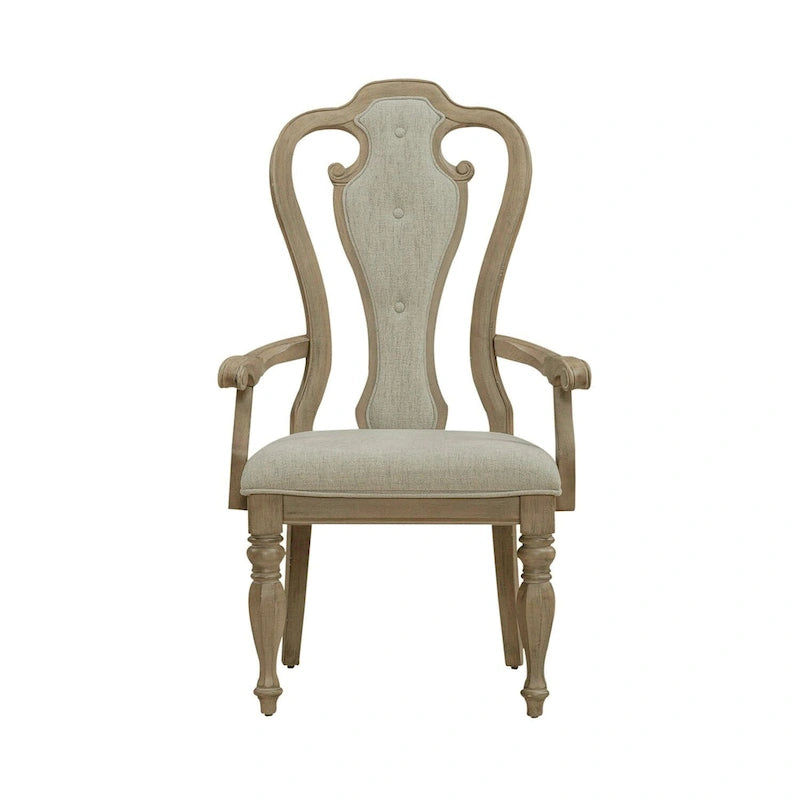 Magnolia Manor Weathered Bisque Splat Back Upholstered Arm Chair (Set of 2)