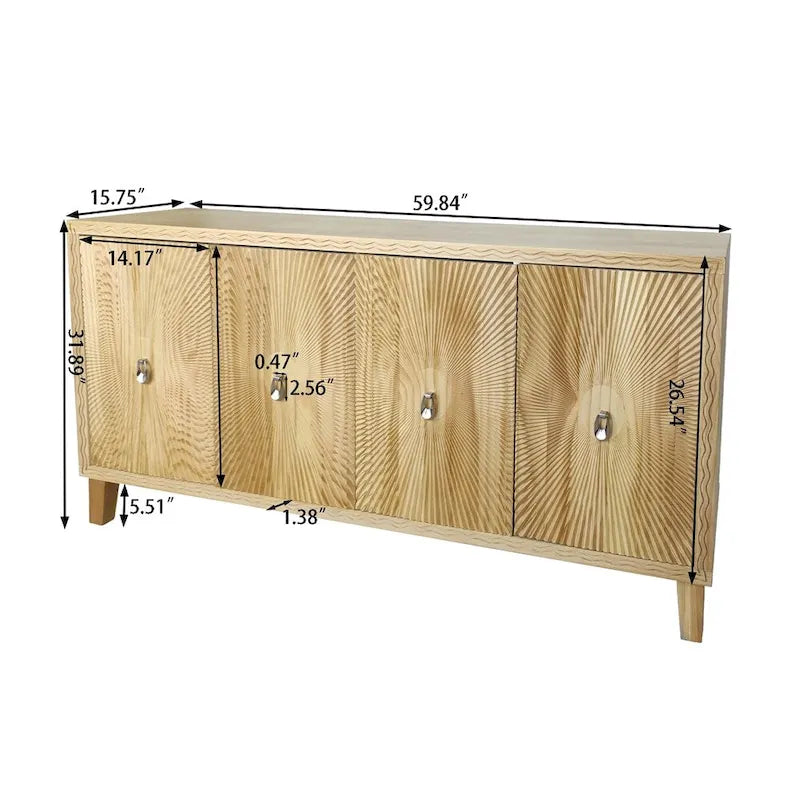 Vintage 4 Door Storage Cabinet,Dining Sideboard,Large Buffet