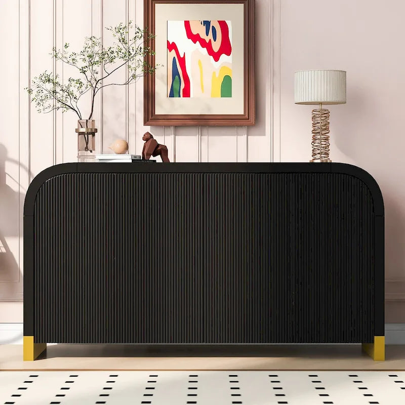 60 Curved Corner Cabinet Sideboard with Adjustable Shelves