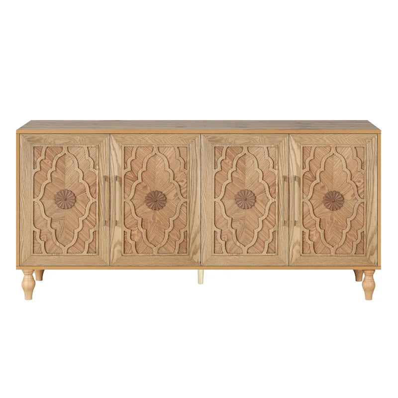 Carved Flower Door Large Storage Cabinet Sideboard Buffet