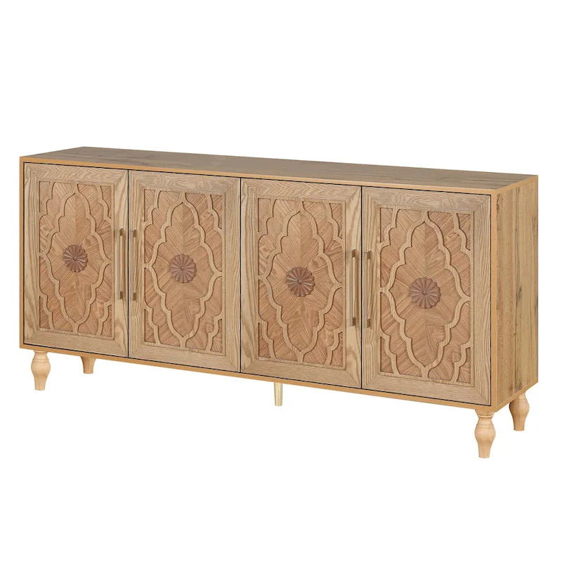 Carved Flower Door Large Storage Cabinet Sideboard Buffet