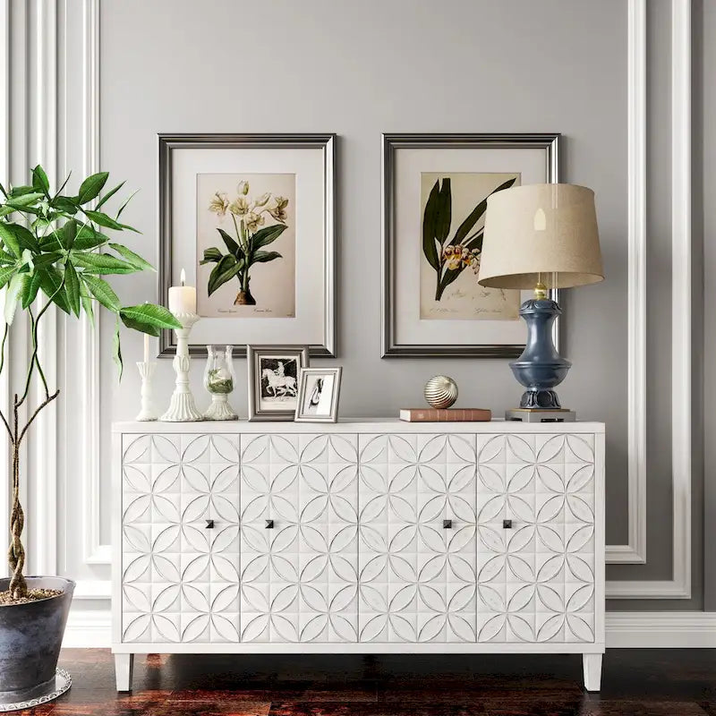 Wooden Cabinet Sideboard Buffet 4 Door Accent Cabinet