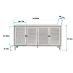 60-in Farmhouse Natural Wood Wash 4 Shutter Door Wooden Sideboard Buffet Server Accent Storage Cabinet