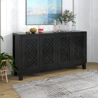 Large Storage Space Sideboard,4 Door Buffet Cabinet with Pull Ring Handles - N/A