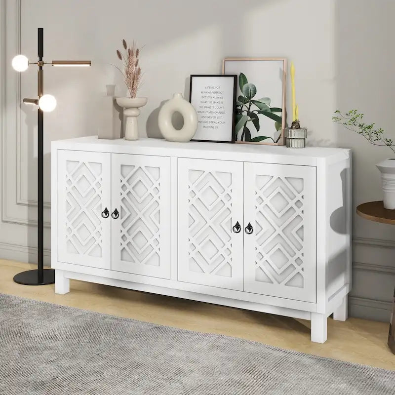 Large Storage Space Sideboard,4 Door Buffet Cabinet with Pull Ring Handles - N/A