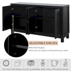 Large Storage Space Sideboard,4 Door Buffet Cabinet with Pull Ring Handles - N/A