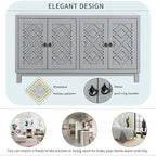 Large Storage Space Sideboard,4 Door Buffet Cabinet with Pull Ring Handles - N/A