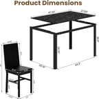 Grondin Modern Style 5-Piece Dining Room Table Set with Tempered Glass Tabletop and 4 Diamond Stitching PU Leather Dining Chairs