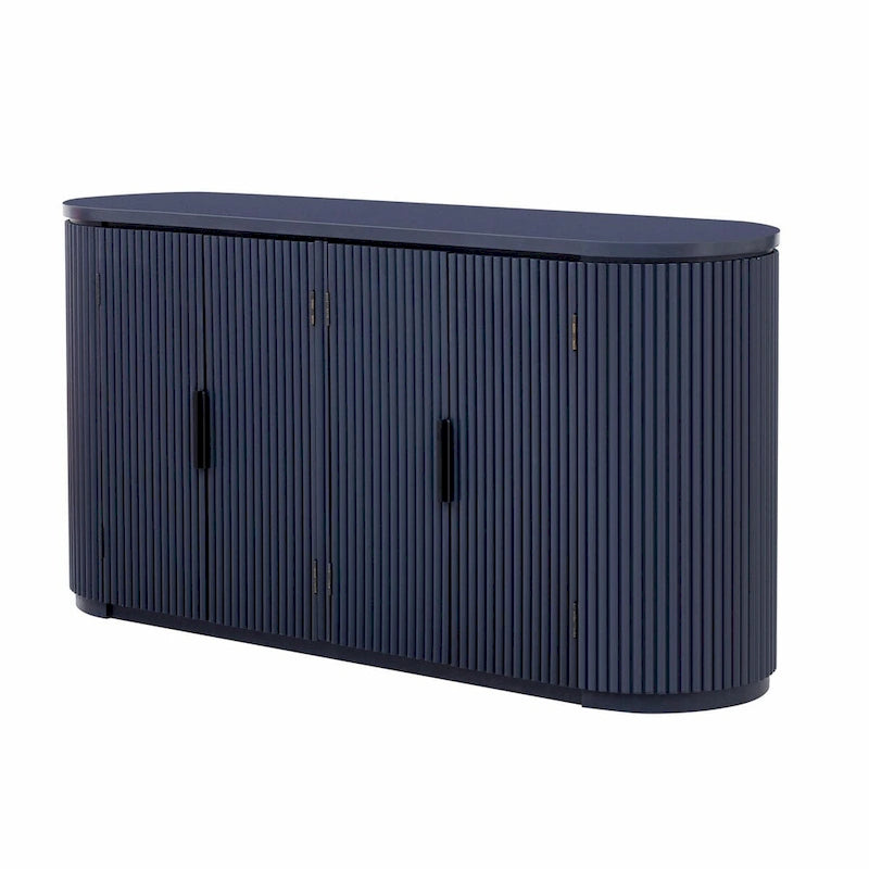 Vertical Striped Door Storage Cabinet with Metal Handles, Adjustable Shelves