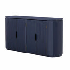 Vertical Striped Door Storage Cabinet with Metal Handles, Adjustable Shelves