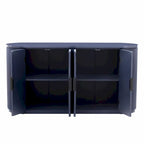 Vertical Striped Door Storage Cabinet with Metal Handles, Adjustable Shelves