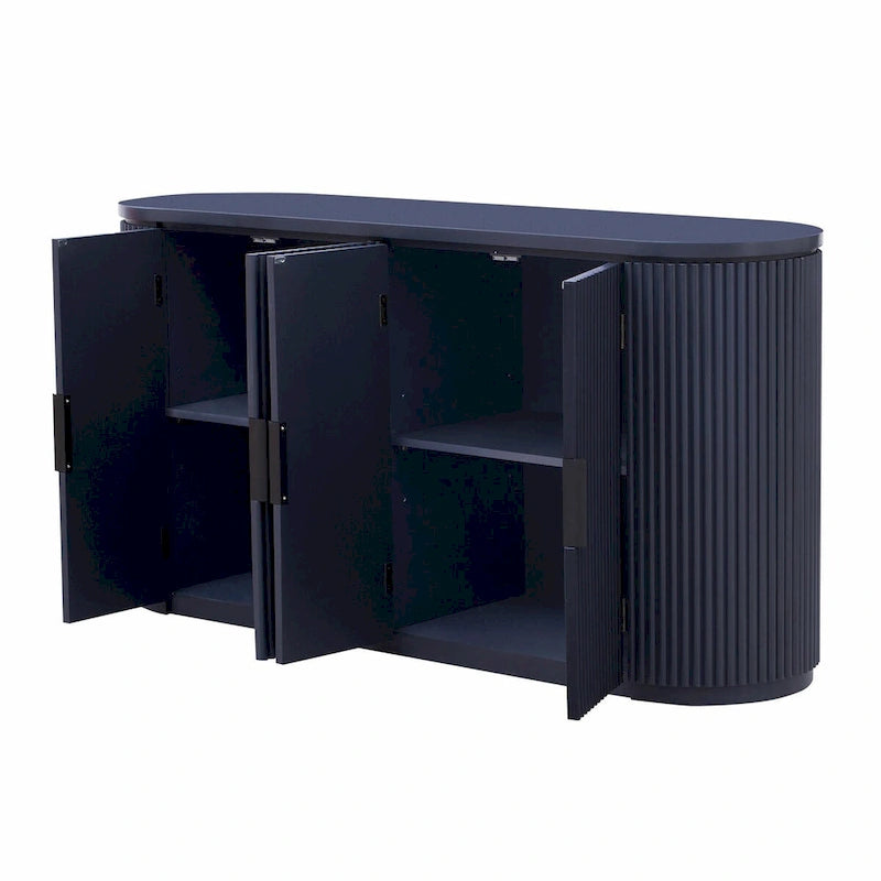Vertical Striped Door Storage Cabinet with Metal Handles, Adjustable Shelves