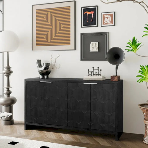 Accent Cabinet Farmhouse Style 4 Door Wooden Cabinet