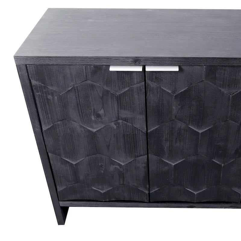 Accent Cabinet Farmhouse Style 4 Door Wooden Cabinet