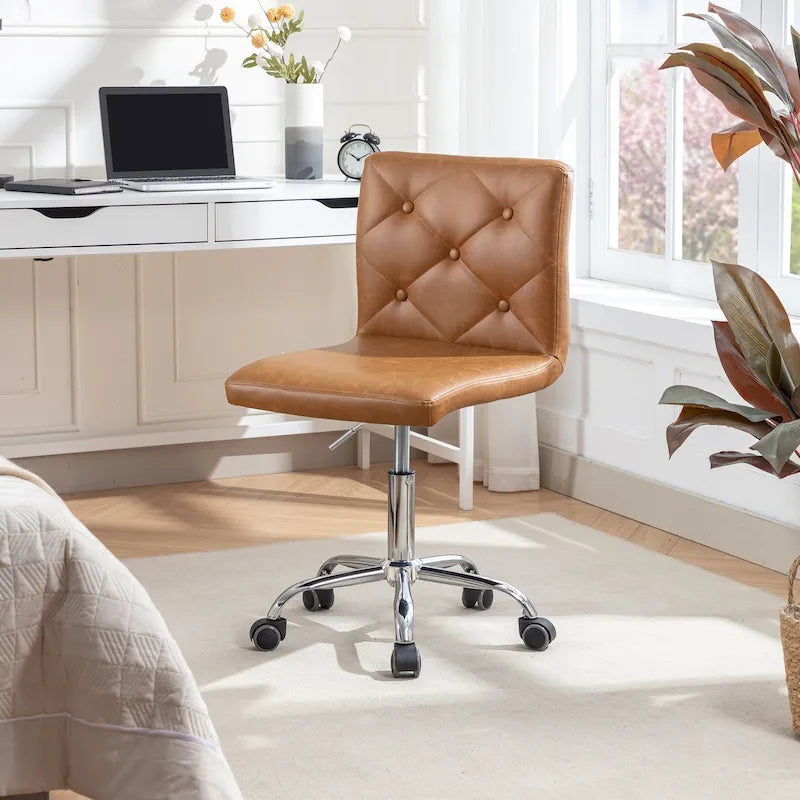Javlergo Armless Office Desk Chair, PU Leather Mid-Back Adjustable Height 360 Rolling Swivel for Home Office Work