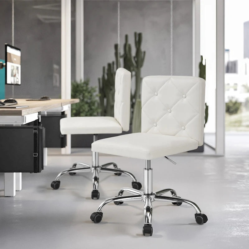 Javlergo Armless Office Desk Chair, PU Leather Mid-Back Adjustable Height 360 Rolling Swivel for Home Office Work