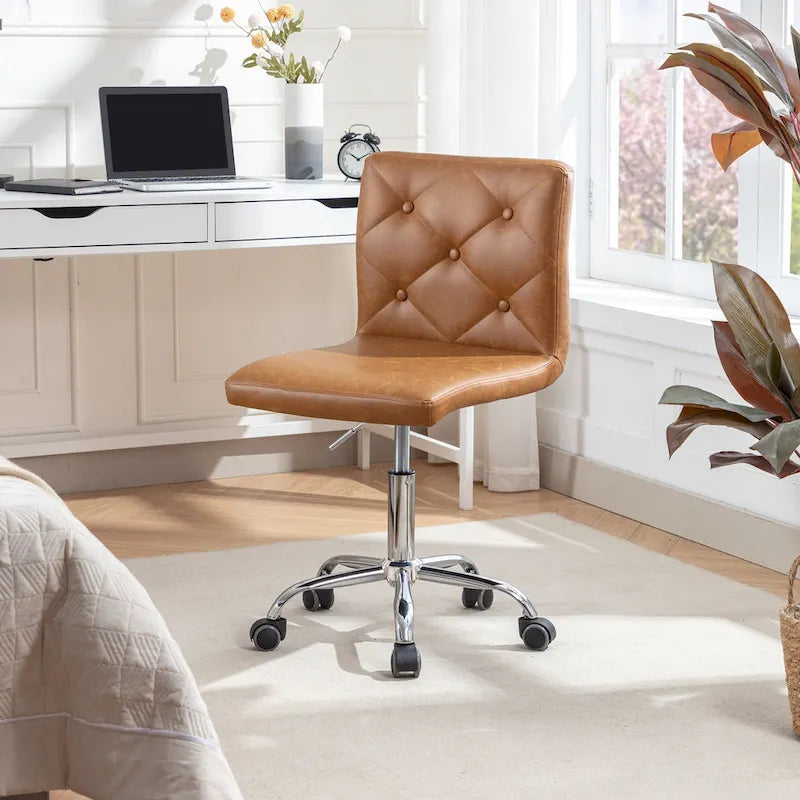 Javlergo Armless Office Desk Chair, PU Leather Mid-Back Adjustable Height 360 Rolling Swivel for Home Office Work
