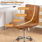Javlergo Armless Office Desk Chair, PU Leather Mid-Back Adjustable Height 360 Rolling Swivel for Home Office Work