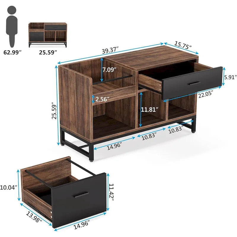39-Inch Wood 2-Drawer File Filing Cabinet Printer Stand