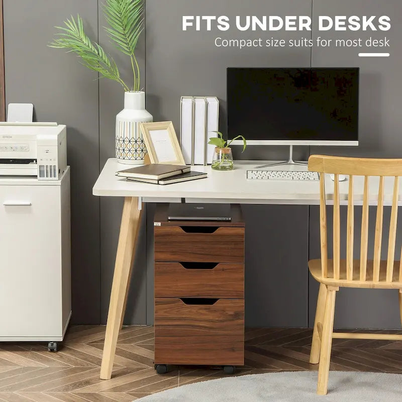 3 Drawer Office Storage Cabinet, Under Desk Cabinet with Wheels for Bedroom, Living Room, Brown Wood Grain