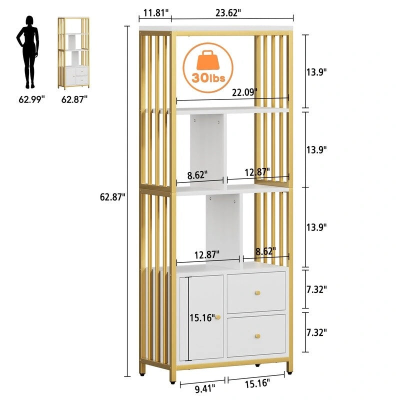 Modern Bookshelf with Drawers - N/A