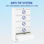 5 Drawer Metal Lateral File Cabinet,Filing Cabinet with Lock,Lockable File Cabinet for Home Office,Locking Metal File Cabinet