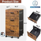 3 Drawer Rolling File Cabinet with Lock - 16D x 15.7W x 30.7H