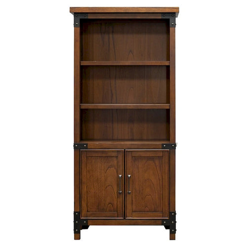 Addison Rustic Bookcase With Doors, Office Shelving, Storage Cabinet, Brown - 34W x 72H x 15D