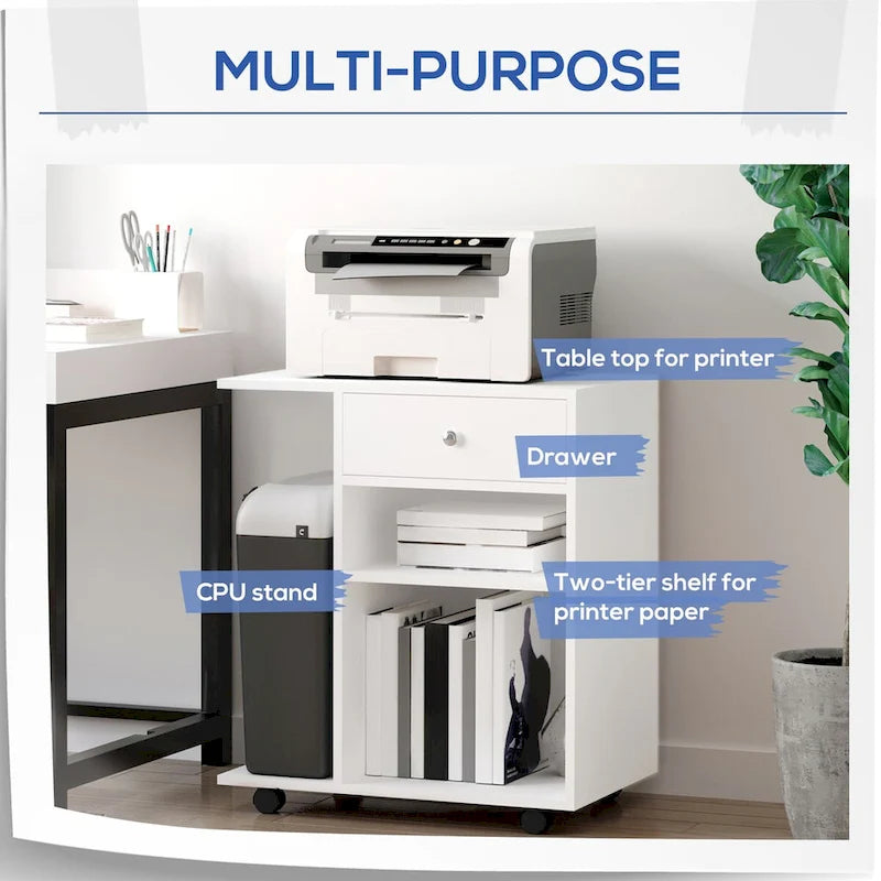 Rolling File Cabinet Cart,Mobile Printer Stand with Adjustable Shelf,Drawer and CPU Stand