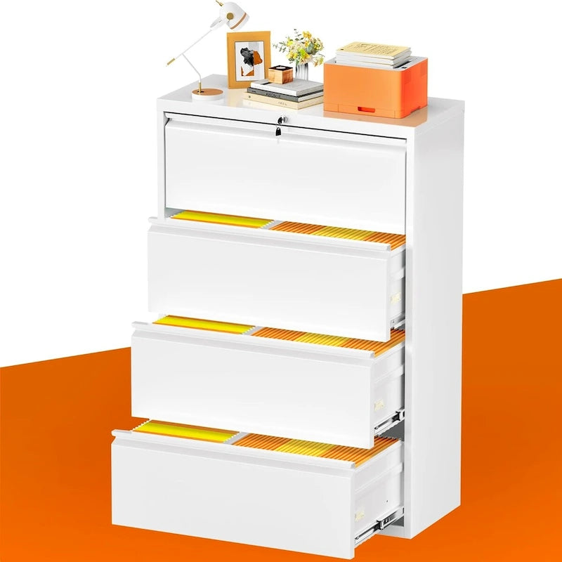 4 Drawer Metal Lateral Filing Cabinet with Lock