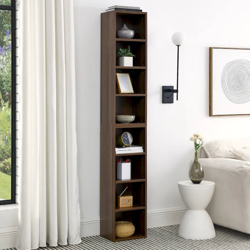 8-Tier Media Tower Rack, CD DVD Slim Storage Cabinet with Adjustable Shelves, Tall Narrow Bookcase Display Bookshelf