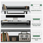 FEZIBO Electric Standing Desk with Shelves, Sit Stand Rising Desk with Monitor Stand and Storage, Ergonomic Home Office Desk