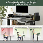 FEZIBO Electric Standing Desk with Shelves, Sit Stand Rising Desk with Monitor Stand and Storage, Ergonomic Home Office Desk