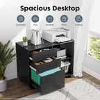 Mobile Lateral File Cabinet & Printer Stand with 3 Drawers and 2 Open Shelves