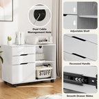 Mobile Lateral File Cabinet & Printer Stand with 3 Drawers and 2 Open Shelves