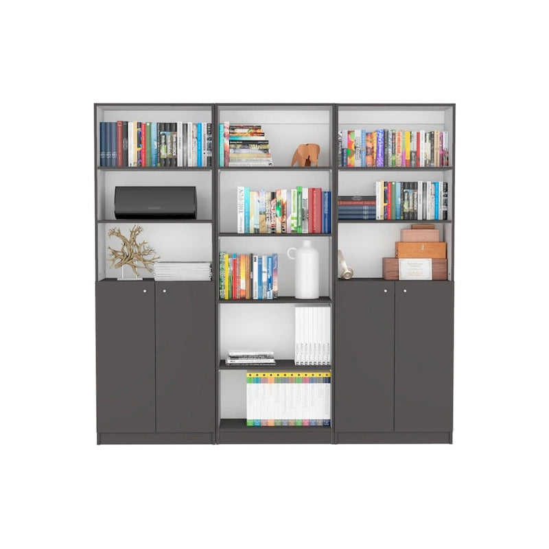 Kenyon 74 Wide 5-Shelf Double Cabinet Bookcase Set of 3